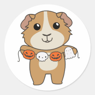 Sticker Rond Costume Citrouille d'Halloween de Guinée porc