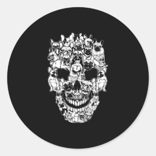Sticker Rond Costume crâne de chien de taureau français de fami
