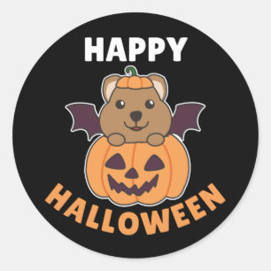 Sticker Rond Costume de chauve-souris Citrouille Quokka Hallowe