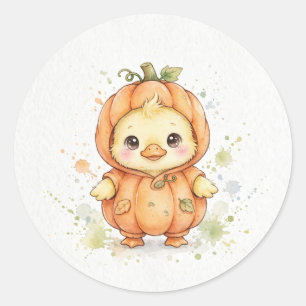 Sticker Rond Costume de citrouille de caneton mignon