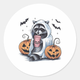 Sticker Rond Costume de Halloween Raccoon Citrouille Fantôme mi
