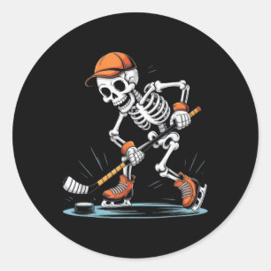 Sticker Rond Costume de hockey sur glace de squelette pour homm