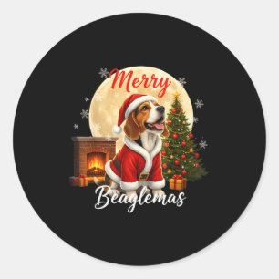Sticker Rond Costume de Noël Beagle Beagle Beagle Xmas Joyeux