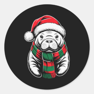 Sticker Rond Costume de Noël Chapeau de Père Noël pour Lamantin