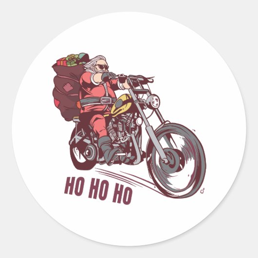 Sticker Rond Costume de Noël père Noël Biker pour Invitatiatiat (Devant)