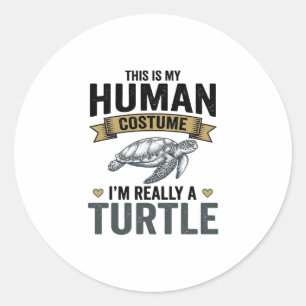 Sticker Rond Costume de tortue drôle Design de gravure vintage_