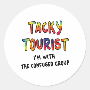 Sticker Rond Costume de Touriste Ringard de Vacances Tie-Dye Vo