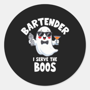 Sticker Rond Costume D'Halloween Bartender I Sert Les Boos Men