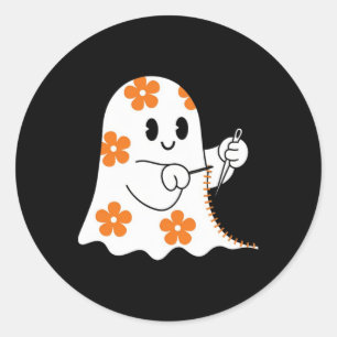 Sticker Rond Costume d'Halloween Coudre Fantôme Boo Drôle Coudr