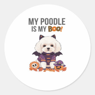 Sticker Rond Costume d'Halloween de caniche Mon caniche est mon