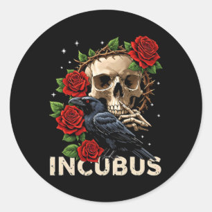 Sticker Rond Costume d'Halloween Incubus Crow Left Skull Flower