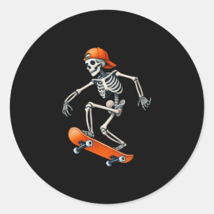 Sticker Rond Costume d'Halloween squelette planche à roulettes 