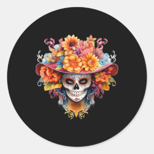 Sticker Rond Costume Dia De Los Muertos Jour Des Morts Crâne H