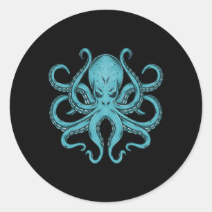 Sticker Rond Costume d'octopus Kraken Ocean Blue Octopus