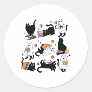 Sticker Rond Costume du livre de lecture de chat noir Halloween