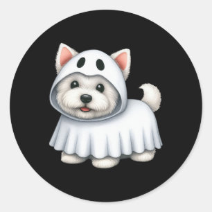 Sticker Rond Costume Halloween Chien Westin Ghost West Terrier