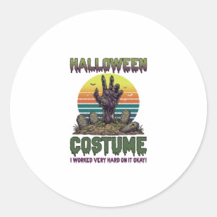 Sticker Rond Costume Halloween Main de Zombie Cimetière Pierres
