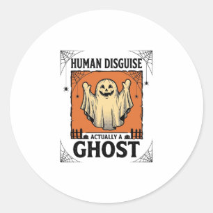 Sticker Rond Costume Humain Fantôme Humour Halloween Vintage_1