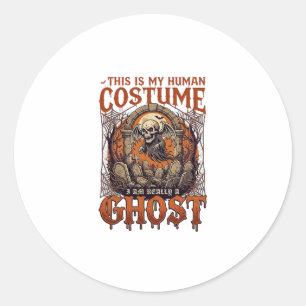 Sticker Rond Costume Humain Fantôme Squelette Cimetière Lune Ha
