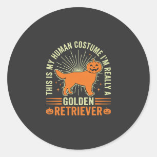 Sticker Rond Costume Humain Halloween Retriever D'or Vintage D