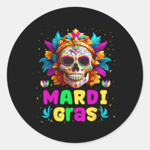 Sticker Rond Costume Jester Crâne super Mardi Gras Men W