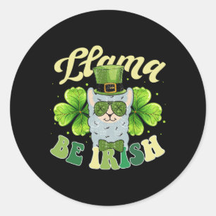 Sticker Rond Costume Llama Drapeau Irlandais Trèfle Saint-Patri