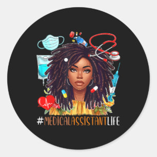 Sticker Rond Costume Médicale Istant Afro Femme Fier Junetdix