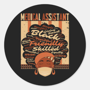 Sticker Rond Costume Médicale Istant Afro Femme Fier Poing Noir