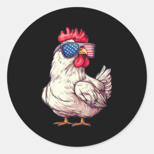 Sticker Rond Costume Patriotique Sungles Poulet Pour Garçons Et