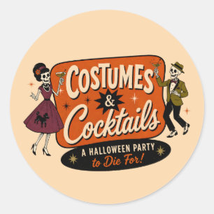 Sticker Rond Costumes Rétro Vintage & Cocktails Soirée Hallowee