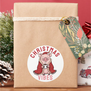Sticker Rond Cosy Cosy Christmas Pig