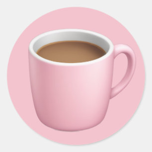 Sticker Rond Cosy Pink Coffee Mug Emoji