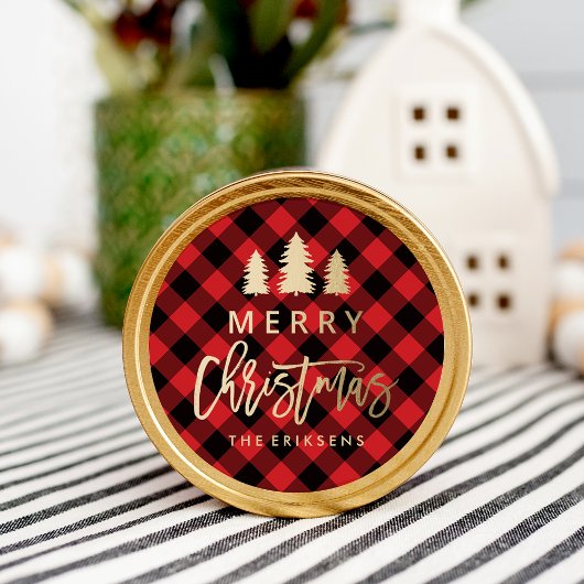 Sticker Rond Cosy Plaid | Plaid de bisons rouges et noirs