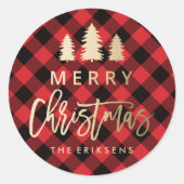 Sticker Rond Cosy Plaid | Plaid de bisons rouges et noirs (Devant)