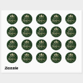 Sticker Rond Cosy Plaid | Plaid de bisons verts et noirs (Feuille)
