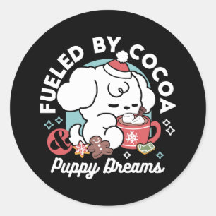 Sticker Rond Cosy Puppy Dreams - Chocolat chaud et Noël