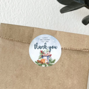 Sticker Rond Cosy Winter Hot Cocaca Baby shower neigeux merci