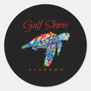 Sticker Rond Côte du Golfe Alabama Aquarelle Tortue de mer