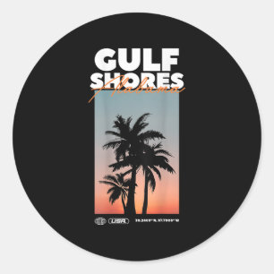 Sticker Rond Côte du Golfe - Alabama Summer Palm Vacation Usa
