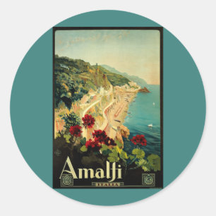 Sticker Rond Côte italienne d'Amalfi, Poster Vintage voyage Ita