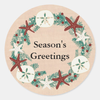 Sticker Rond Côte Rustique Plage Noël Vacances Wreath