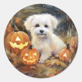 Sticker Rond Coton De Tulear Halloween Avec Peur Citrouille (Devant)