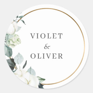 Sticker Rond Coton d'Eucalyptus   Mariage moderne blanc