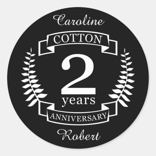 Sticker Rond Coton mariage anniversaire 2 ans mariés (Devant)
