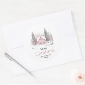 Sticker Rond Cottage d'hiver rose Noël (Enveloppe)