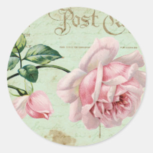 Sticker Rond Cottage floral élégant de roses roses vintages
