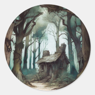 Sticker Rond Cottage forestier enchanté