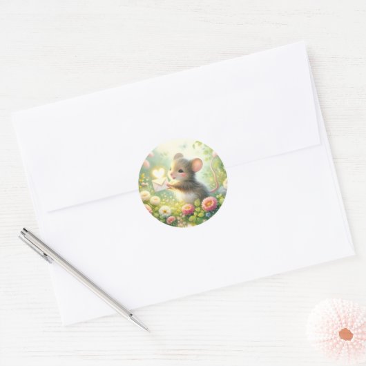 Sticker Rond Cottage Mouse Love Letter Meadow (Enveloppe)