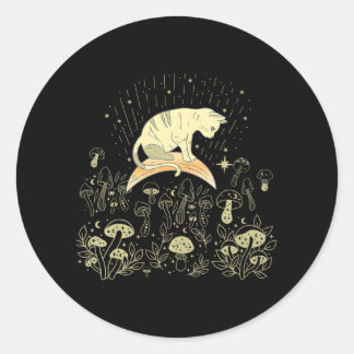 Sticker Rond Cottagecore Céleste Boho Champignons mystiques