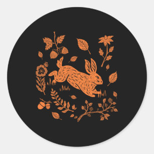 Sticker Rond Cottagecore de lapin de lièvre sauvage automne Tha